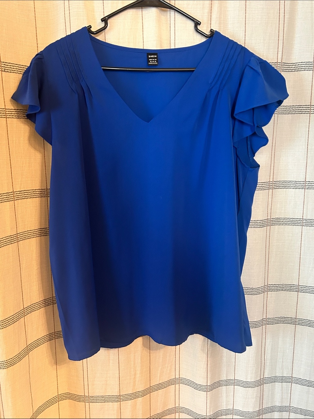 Tahari Cobalt V-Neck Blouse with Ruffle Sleeves